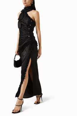 Buy Alessandra Rich Black Envers Maxi Dress in Satin For