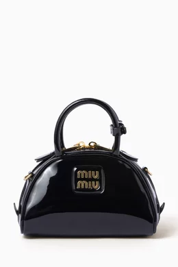 Buy Miu Miu Black Logo Top-handle Bag in Patent Leather For