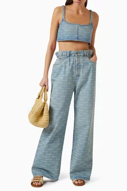 Buy Miu Miu Blue Logo-print Wide Leg Jeans in Denim For Women 