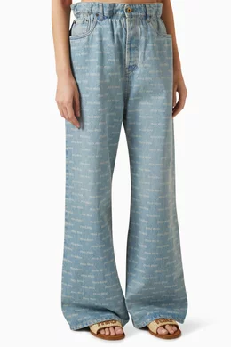 Buy Miu Miu Blue Logo-print Wide Leg Jeans in Denim For Women 