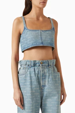 Buy Miu Miu Blue Logo-print Crop Top in Denim For Women