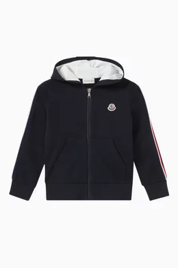 Buy Moncler Enfant Blue Tricolour Trim Zip up Hoodie in Cotton Fleece For Boys Online Ounass Saudi