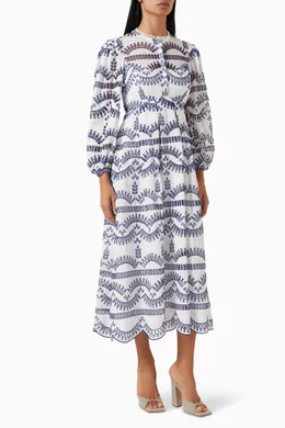 Buy Charo Ruiz Blue Kaika Midi Dress in Cotton-blend Broderie For Women  Online | Ounass Saudi