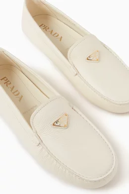 Buy Prada White Triangle Logo Loafers in Leather For Women Online Ounass Saudi