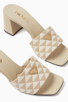Buy Prada Neutral Triangle Logo 65 Mule Sandals in Jacquard Leather For Women Online Ounass Saudi