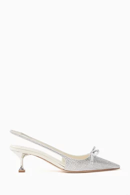 Buy Miu Miu Silver Decollete Embellished Slingback 55 Pumps