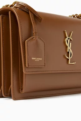 Buy SAINT LAURENT Brown Medium Sunset Shoulder Bag in Smooth