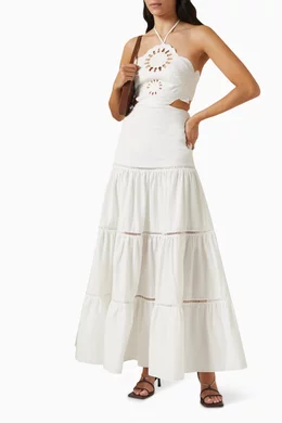 white christmas dresses Laser-Cut Detailed Taffeta and Organza Long Dress – John Paul Ataker main image 1