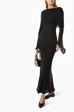 acne studios knit dresses Buy Black Open-knit Maxi Dress in Organic Cotton-blend For Women Online Waistline: Basque