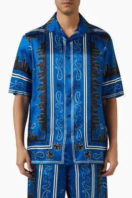 Buy Off-White Blue Bandana Bowling Shirt in Viscose Satin For Men