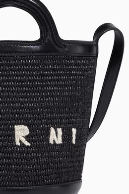 Buy Marni Black Small Tropicalia Bucket Bag in Raffia-effect
