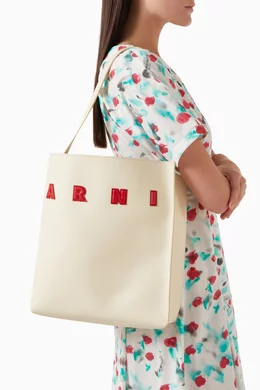 Buy Marni Multicolour Museo Logo Tote Bag in Calf Leather