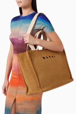 ☆MARNI☆ LARGE RAFFIA East-West Tote 2wayバッグ SIENNA♪ Buy Marni Multicolour Large East-West Tote Bag in Raffia For
