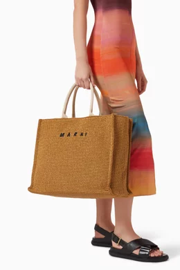 ☆MARNI☆ LARGE RAFFIA East-West Tote 2wayバッグ SIENNA♪ Buy Marni Multicolour Large East-West Tote Bag in Raffia For