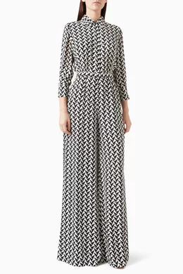 Buy Elisabetta Franchi Black Printed Jumpsuit in Georgette