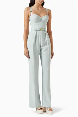 Buy Elisabetta Franchi Blue Bustier Belted Jumpsuit in Crepe