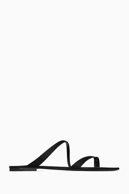 Buy SAINT LAURENT Black Tanger Slides in Satin-crepe For