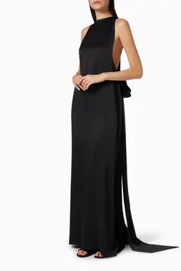 Buy SAINT LAURENT Black Black-tie Maxi Dress in Satin-crepe