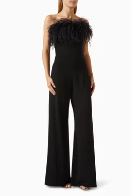 Buy 16ARLINGTON Black Taree Feather-trim Strapless Jumpsuit in