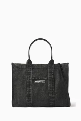 Buy Balenciaga Black Medium Hardware Tote Bag in Denim For Women