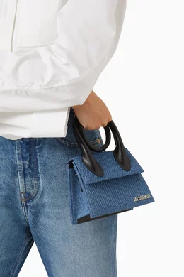 Buy Jacquemus Blue Le Chiquito Noeud Tote Bag in Denim Leather
