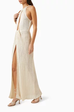 【Savannah Morrow 】Dezare dress アイボリー Reiss Savannah Morrow Ivory Sheer Knitted Maxi Dress in
