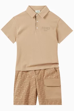 Buy Fendi Neutral All over Logo Bermuda Shorts in Stretch Gabardine For Boys Online Ounass Saudi
