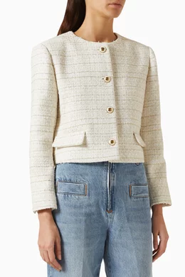 Buy SANDRO Multicolour Zally Cropped Jacket in Tweed For Women