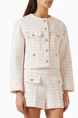 Buy SANDRO Pink Cropped Jacket in Tweed For Women Online Ounass Saudi