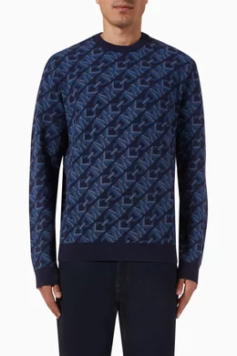 Buy Michael Kors Blue Empire Logo Jacquard Sweater in Merino Wool For Men Online Ounass Saudi