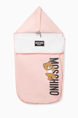 Buy Moschino Pink Teddy Bear Print Sleeping Bag in Cotton Blend For Baby Boys Online Ounass Saudi