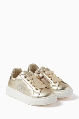 Buy Calvin Klein Gold Logo Lace up Sneakers in Metallic leather For Girls Online Ounass Saudi