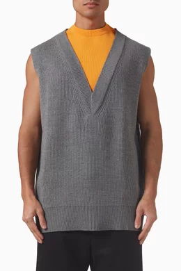 Buy Jil Sander Grey Gilet Oversized Vest in Wool-blend For