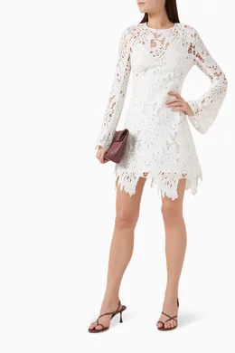 Buy Leo Lin White Selena Mini Dress in Lace For Women Online | Ounass Saudi