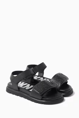 Buy DKNY Black Logo-studded Sandals in Leather For Girls Online