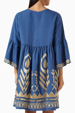 Buy Greek Archaic Kori Blue Embroidered Feathers Mini Dress in Linen For  Women Online | Ounass Saudi