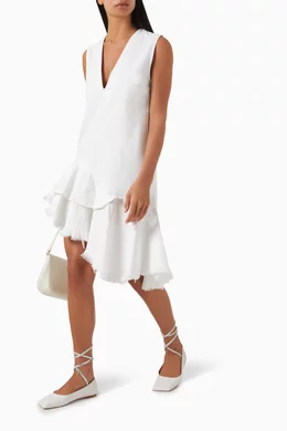 Buy Marques Almeida White V-neck Frill Dress in Cotton-denim For