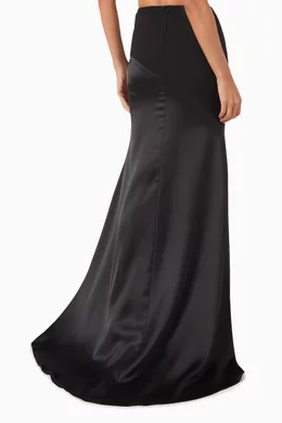 Buy Meraki Black Panelled Maxi Skirt in Satin Crepe For Women