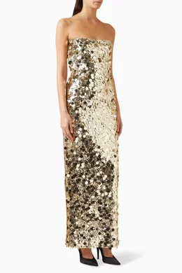 green emerald velvet dress Winston Strapless Sequin Maxi Dress / Taupe | Meshki main image 0