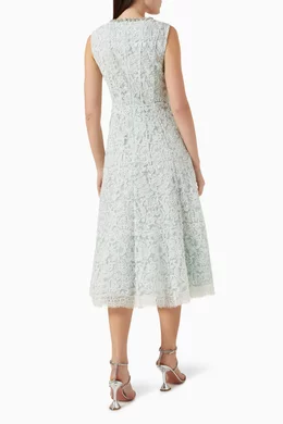 red dress green accessories Green Cotton Flower Midi Dress – self-portrait-US main image 1