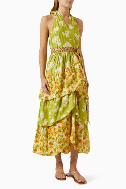 Buy Never Fully Dressed Green Matilda Tiered Wrap Dress in Cotton-poplin  For Women Online | Ounass Saudi