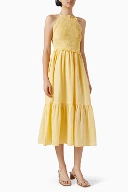 Buy Sea New York Yellow Cole Smocked Midi Dress in Ramie For Women Online |  Ounass Saudi