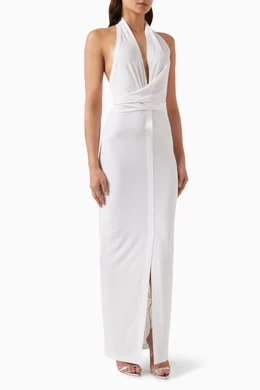 Buy Norma Kamali White Tie-up Halter Maxi Dress in Lycra For Women Online |  Ounass Saudi