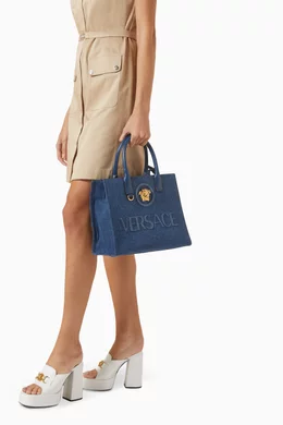 大人気アイテム！【VERSACE】Small denim la medusa tote bag La Medusa Denim Small Tote Bag | VERSACE US