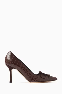 Buy Manolo Blahnik Brown Maysale 90 Buckle Pumps in Croc-embossed