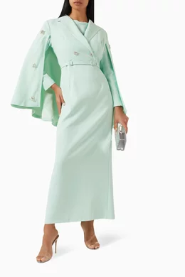 Buy SENNA Green Dehelia Cape overlay Maxi Dress For Women Online Ounass Saudi