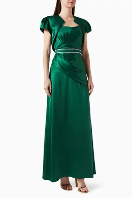 Buy Amri Green Bolero-effect Maxi Dress in Satin For Women Online | Ounass  Saudi