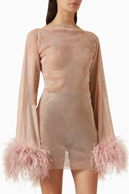 Buy Santa Brands Pink Feather-trimmed Mini Dress in Mesh For Women Online |  Ounass Saudi