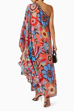 rixo one shoulder dress RIXO Leon Silk-Satin Midi Devor Bouquet Navy