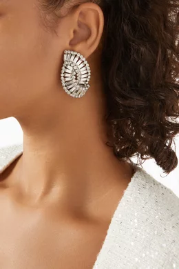 Buy Alessandra Rich Grey Crystal Shell Clip-on Earrings in